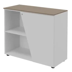 Armoire basse KHEOPS - porte à droite - structure blanc perle - finition imitation noyer