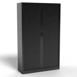 Armoire haute à rideaux - L120 x H198 x P43 cm - corps noir/rideau noir
