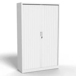 Armoire haute à rideaux - L120 x H198 x P43 cm - corps blanc/rideau blanc