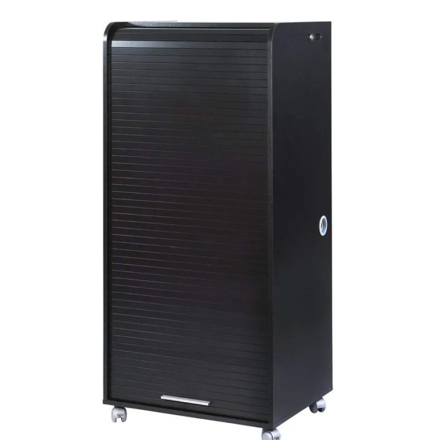Armoire haute à rideaux ORGA - 2 tiroirs - H140 cm - Noir
