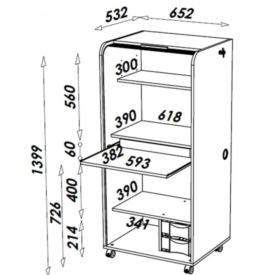 Armoire haute à rideaux ORGA - 2 tiroirs - H140 cm - Noir
