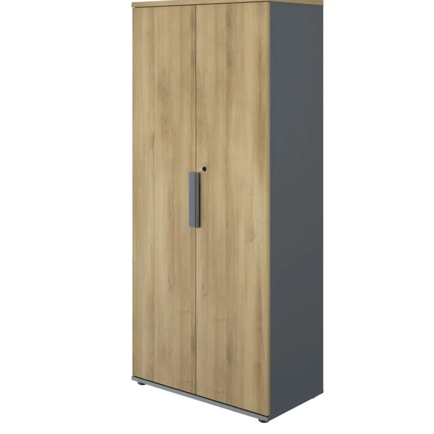 Armoire haute ARCADE - L81 x H184 x P45 - 2 portes - chêne/anthracite