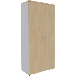 Armoire haute IDRA/DUAL - H180 x L80 x P47 - 2 portes - Corps alu - Portes et dessus imitation Chêne Clair