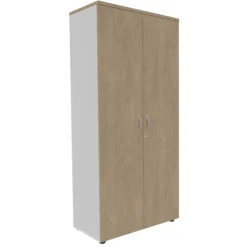 Armoire haute IDRA/DUAL - H180 x L80 x P47 - 2 portes - Corps blanc - Portes et dessus imitation Chêne clair