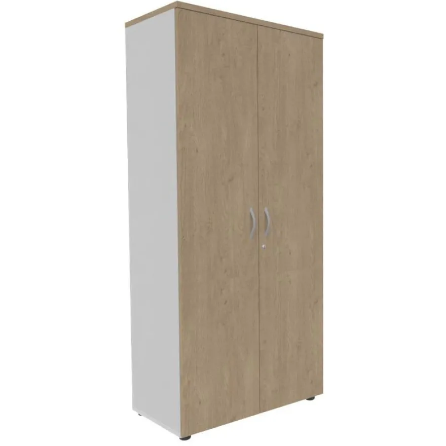 Armoire haute IDRA/DUAL - H180 x L80 x P47 - 2 portes - Corps blanc - Portes et dessus imitation Chêne clair