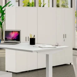 Armoire haute IRIS - H180 x L80 x P47 - 2 portes - Corps Blanc perle - Dessus et portes Blanc perle