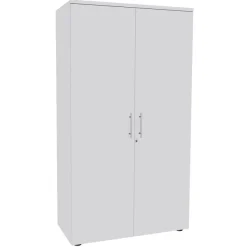 Armoire haute IRIS - H180 x L80 x P47 - 2 portes - Corps Blanc perle - Dessus et portes Blanc perle