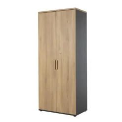 Armoire haute ITALIC - Corps anthracite - Dessus et portes imitation Chêne du bocage