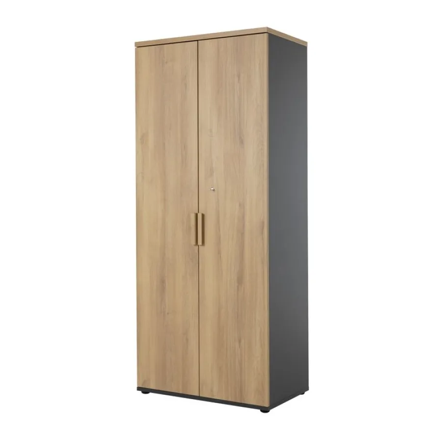 Armoire haute ITALIC - Corps anthracite - Dessus et portes imitation Chêne du bocage