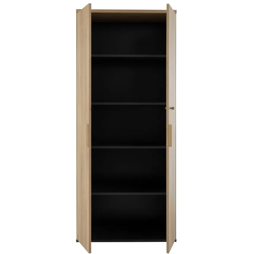 Armoire haute ITALIC - Corps anthracite - Dessus et portes imitation Chêne du bocage