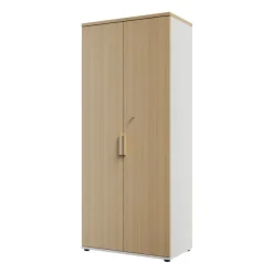 Armoire haute ITALIC - Corps blanc- Dessus et portes imitation Chêne