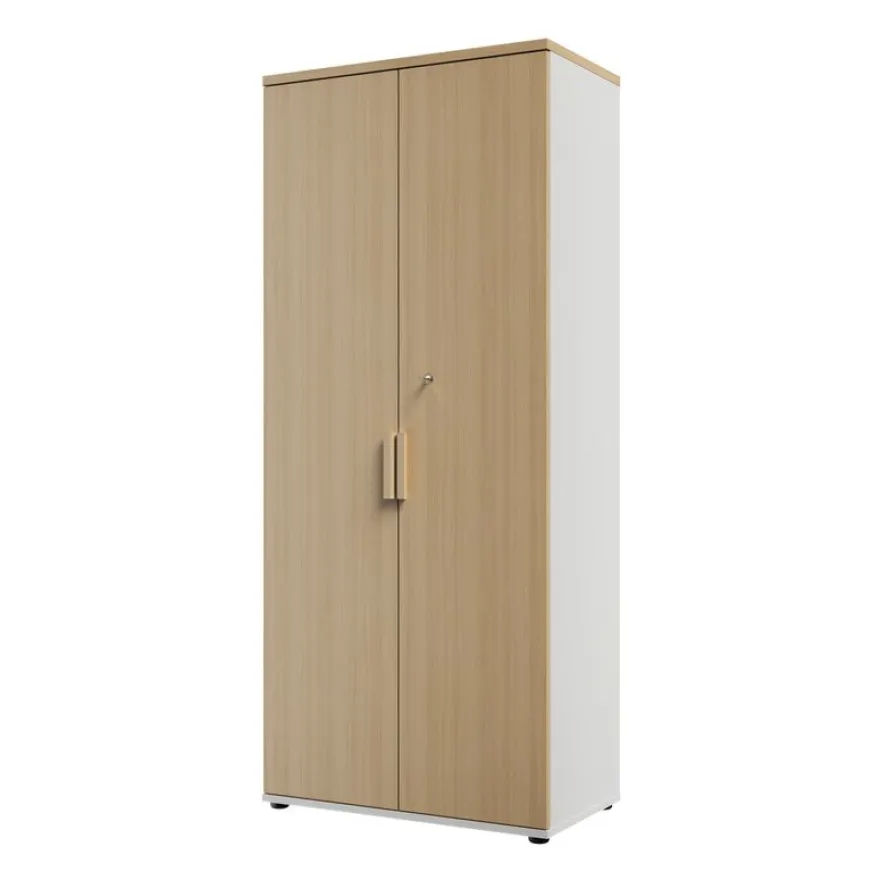 Armoire haute ITALIC - Corps blanc- Dessus et portes imitation Chêne