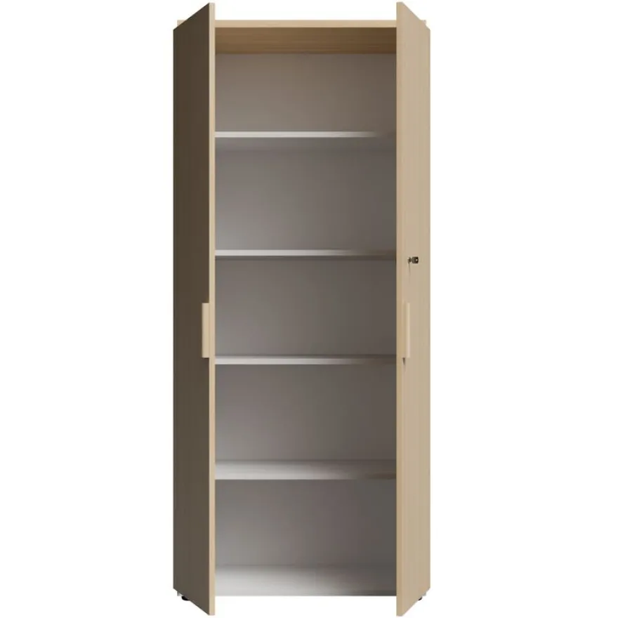 Armoire haute ITALIC - Corps blanc- Dessus et portes imitation Chêne