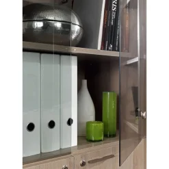 Armoire haute MAMBO - L80 x H187 x P46 - 2 portes vitrées, 2 portes pleines - Chêne Sonoma/noir