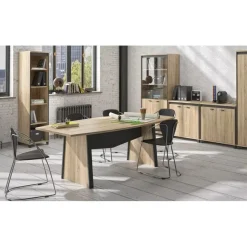 Armoire haute MAMBO - L80 x H187 x P46 - 2 portes vitrées, 2 portes pleines - Chêne Sonoma/noir