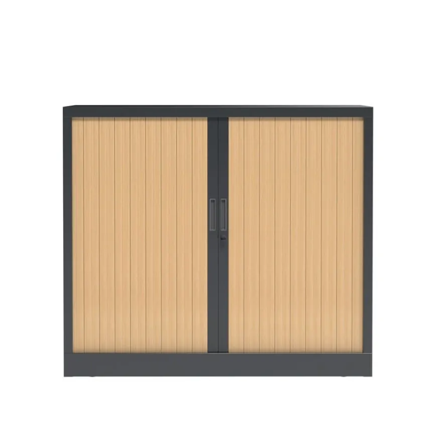 Armoire mi-haute à rideau - L120 x H105 x P43 cm - corps anthracite/rideau chêne
