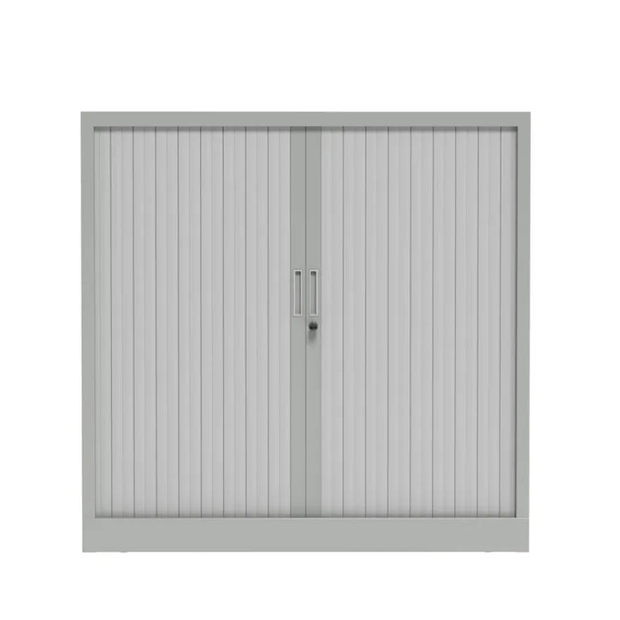 Armoire mi-haute à rideau - L120 x H105 x P43 cm - corps gris clair/rideau gris clair