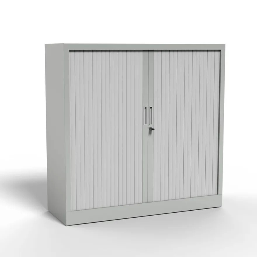 Armoire mi-haute à rideau - L120 x H105 x P43 cm - corps gris clair/rideau gris clair