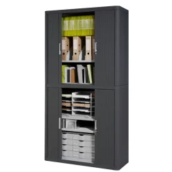 Armoire mi-haute à rideaux EASY OFFICE - 110 x 104 x 41,5 cm - Corps et rideaux anthracite - Poignée grise