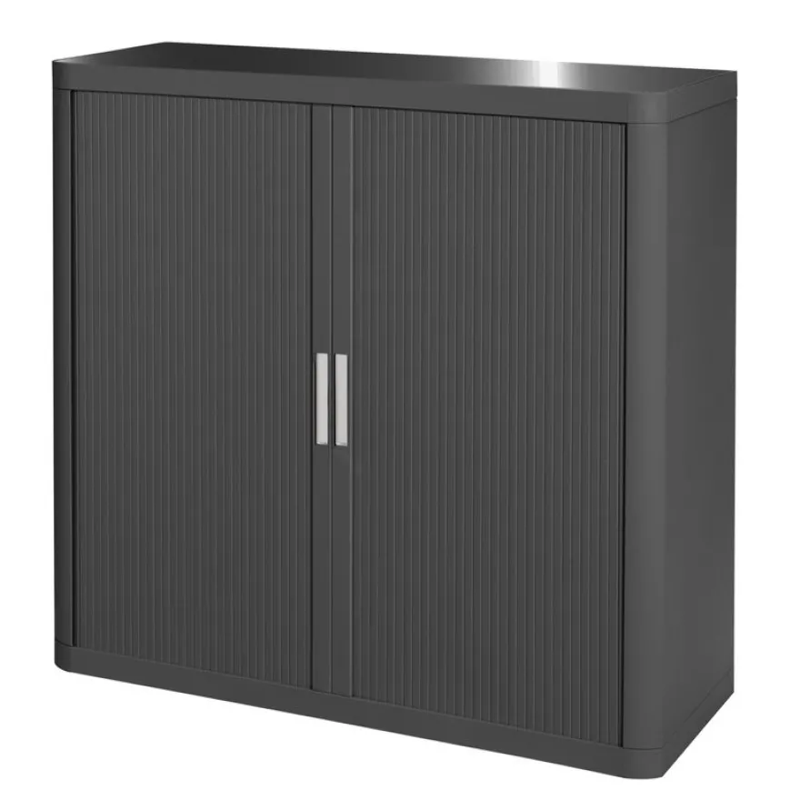 Armoire mi-haute à rideaux EASY OFFICE - 110 x 104 x 41,5 cm - Corps et rideaux anthracite - Poignée grise