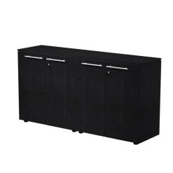 Armoire mi-haute double Flora - L162,8xP43xH81,4 cm - portes mélaminés - 2 étagères - frêne noir