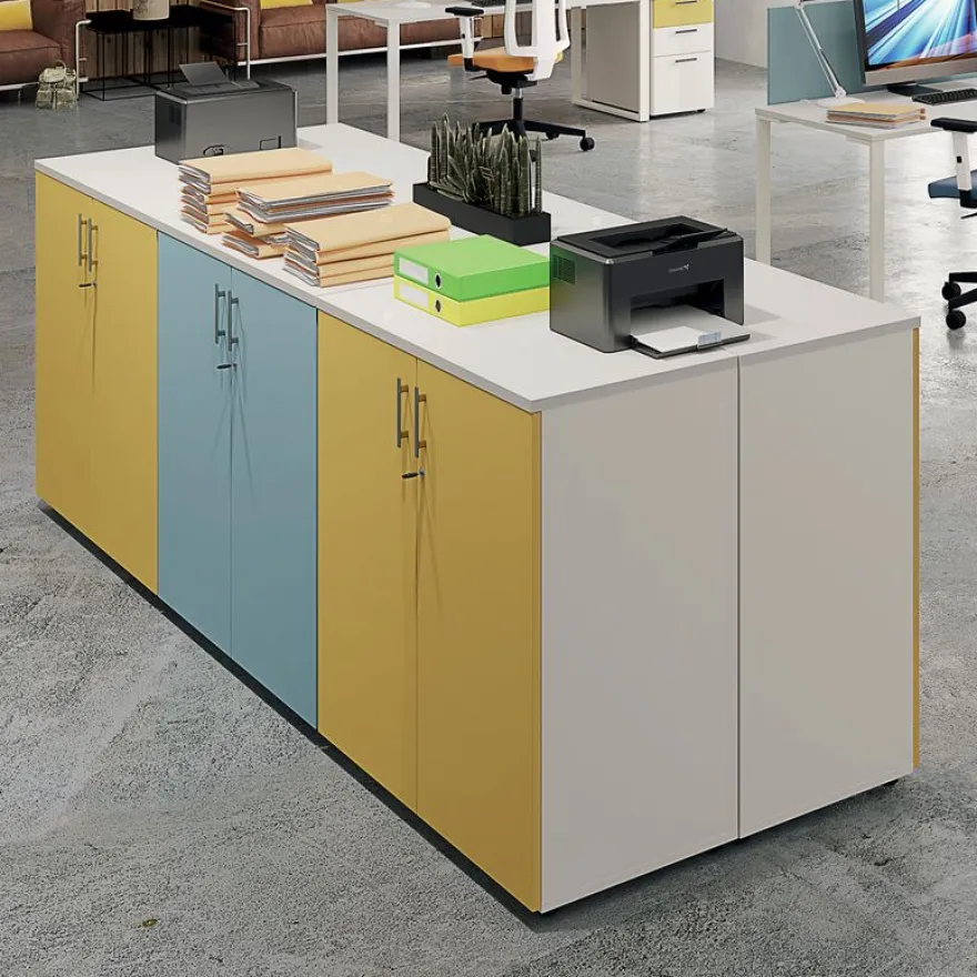 Armoire mi-haute IDRA/DUAL - L80 x H102 x P47 - 2 portes - 2 tablettes métal DS - Corps anthracite - Portes et dessus Chêne Clair