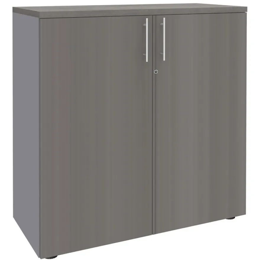 Armoire mi-haute IDRA/DUAL - L80 x H102 x P47 - 2 portes - 2 tablettes métal DS - Corps alu - Portes et dessus Chêne gris
