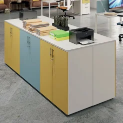 Armoire mi-haute IDRA/DUAL - L80 x H102 x P47 - 2 portes - 2 tablettes métal DS - Corps alu - Portes et dessus Chêne gris