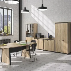 Armoire mi-haute MAMBO - L80 x H82 x P46 - 2 portes - Chêne Sonoma/noir