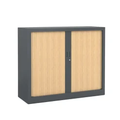 Armoire mi-haute monobloc à rideaux GENERIC - 100 x 120 x 43 cm - corps anthracite - rideaux chêne