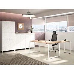 Armoire mi-haute SUNDAY - L80 x H114 x P42 - portes en blanc graphic