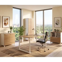 Armoire mi-haute SUNDAY - L80 x H79 x P42 - 2 portes - finition chêne (top surmeuble non compris)