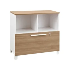 Armoire mi-haute SUNDAY - L80 x H79 x P42 - 2 cases + 1 tiroir - façade et dessus chêne (Top bois non compris)