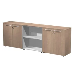 Armoire mi-haute triple Flora - L243xP43xH81,4 cm - 4 portes mélaminés - 3 étagères - merisier arabis