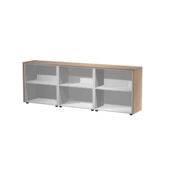 Armoire mi-haute triple Flora - L243xP43xH81,4 cm - 4 portes mélaminés - 3 étagères - merisier arabis