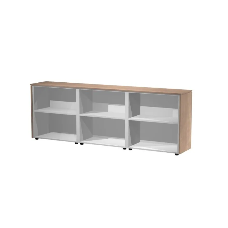 Armoire mi-haute triple Flora - L243xP43xH81,4 cm - 4 portes vitrées - 3 étagères - merisier arabis