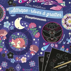 Attrape-rêves phosphorescents Pochette avec 4 cartes à gratter, un bâtonnet et du fil Dès 6 ans