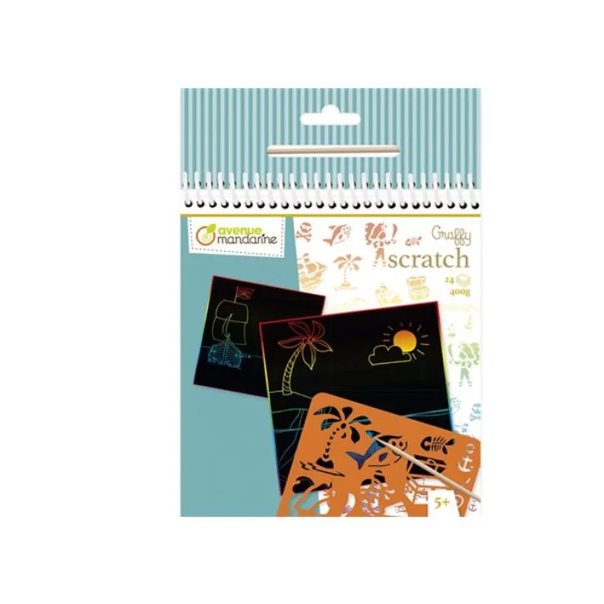 Avenue Mandarine Graffy Scratch - Jeu de cartes à gratter et de pochoirs - 400 g - 24 feuilles