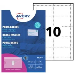 Avery - 50 Badges à pince avec épingle + 50 étiquettes imprimables - 54 x 90 mm