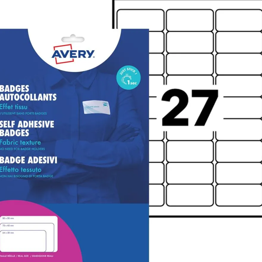 Avery - 540 Badges autocollants textile - 29,6 x 63,5 mm