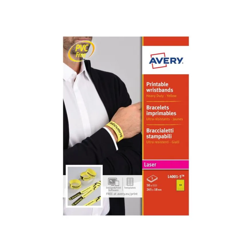 Avery - 50 bracelets indéchirables - 18 x 265 mm - jaune