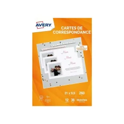 Avery - 36 Cartes de correspondance à bords lisses - 210 x 99 mm - impression jet d'encre