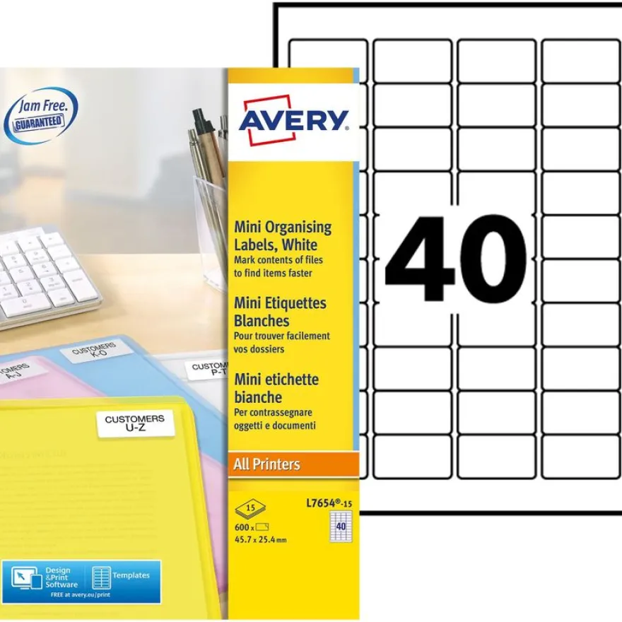 Avery - 600 Mini Étiquettes multi-usages blanches - 45,7 x 25,4 mm - Impression laser - réf L7654-15