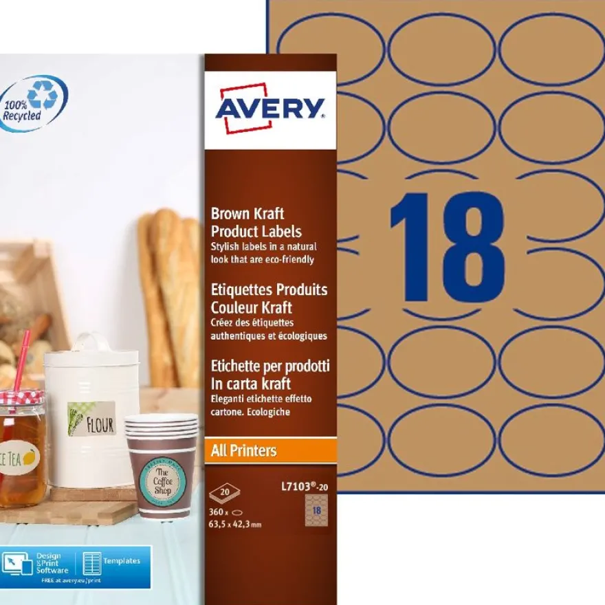 Avery - 360 Étiquettes adhésives ovales kraft - 42,3 x 63,5 mm - réf L7103-20