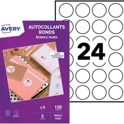 Avery - 120 Étiquettes adhésives rondes blanc mat - diamètre 40 mm - réf C9422M