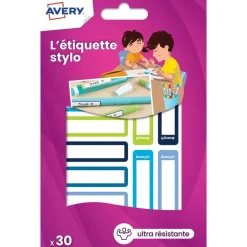 Avery - 30 Étiquettes adhésives pour stylos - 50 x 10 mm - bleu/vert