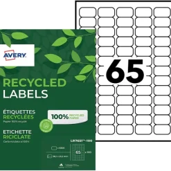 Avery - 6500 Étiquettes adresse recyclées blanches - 38,1 x 21,2 mm - Impression laser - réf LR7651-100