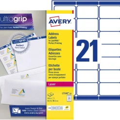 Avery - 315 Étiquettes adresse blanches - 63,5 x 38,1 mm - Impression laser - réf L7160-15