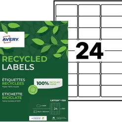 Avery - 2400 Étiquettes adresse recyclées blanches - 63,5 x 33,9 mm - Impression laser - réf LR7159-100