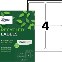 Avery - 400 Étiquettes adresse recyclées blanches - 99,1 x 139 mm - Impression laser - réf LR7169-100